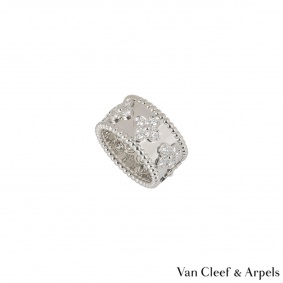 Van Cleef & Arpels White Gold Diamond Perlee Clovers Medium Ring